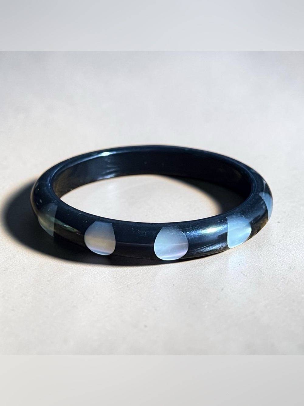 Vintage Black Bangle with White Dot Inlays
